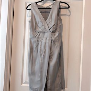 Silver v neck dress with faux slit in the front